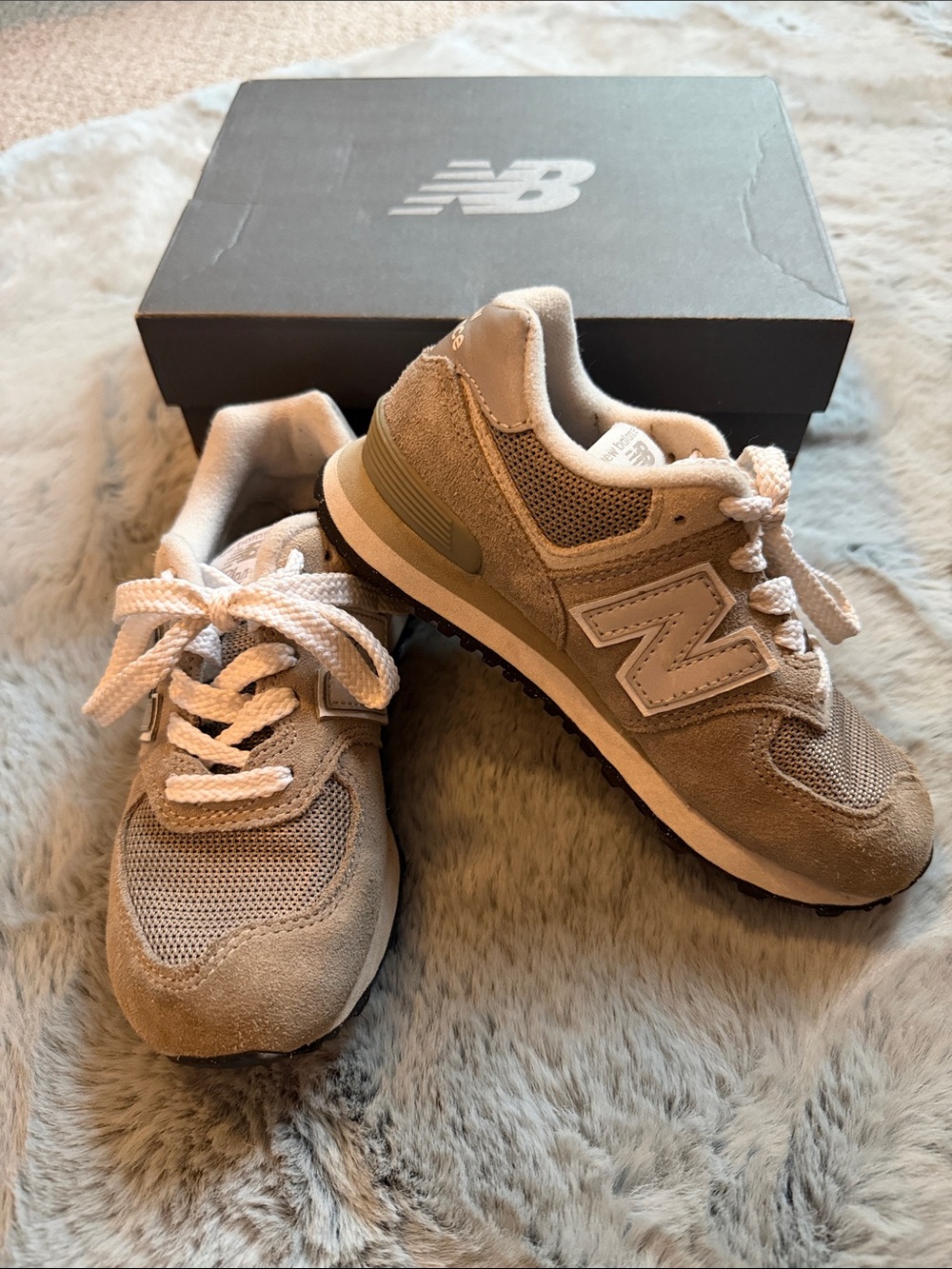 New Balance 574 Core Kids Gray Suede & Mesh Sneakers with White Accents